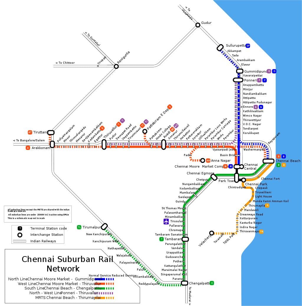 Chennai şəhərətrafı dəmiryolu xəritə