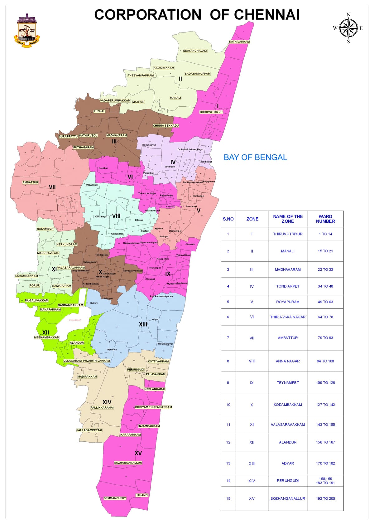 Chennai korporasiyasının Ward xəritə