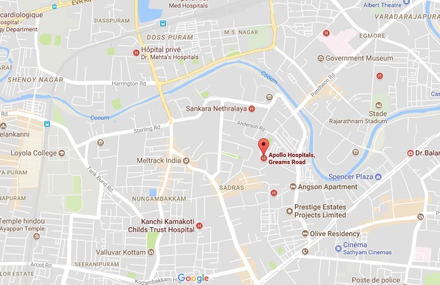 Apollo xəstəxananın Chennai nungambakkam olan xəritə